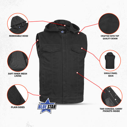 BSM1565 Men's Black Denim Single Back Panel Concealment Vest w/Rem
