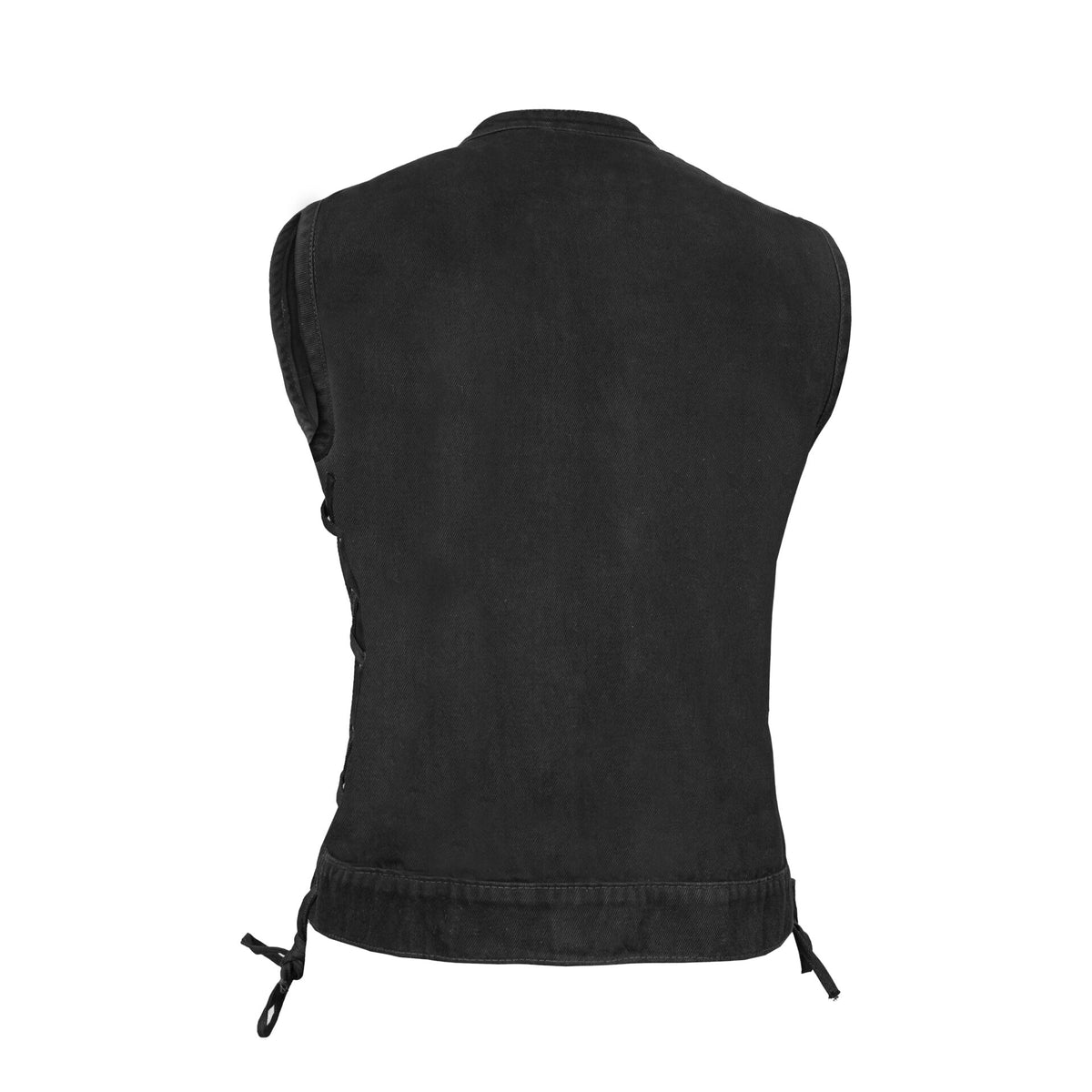 BSM2529 Women's Advance Side Laces Black Construction Denim Vest