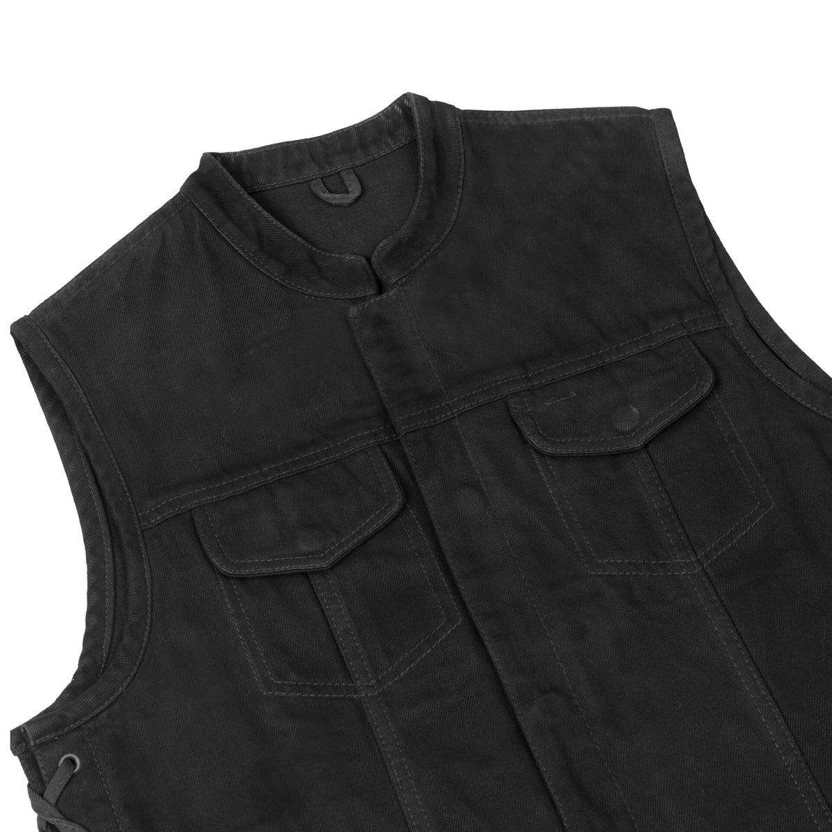 BSM2529 Women's Advance Side Laces Black Construction Denim Vest