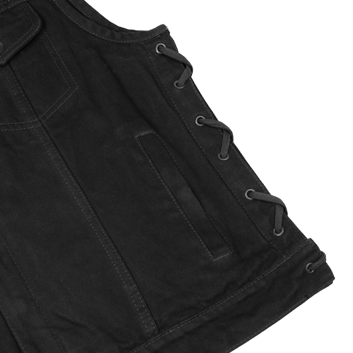 BSM2529 Women's Advance Side Laces Black Construction Denim Vest