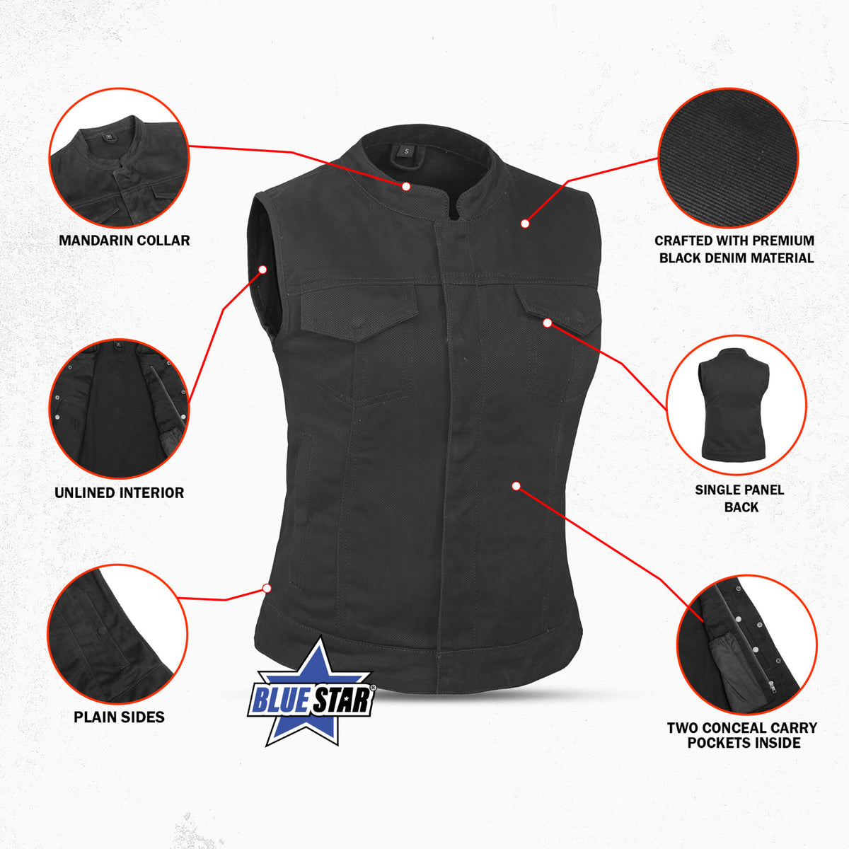 BSM2530 Women's Advance Black Construction Denim Vest