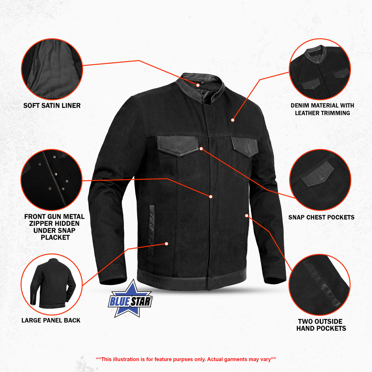 BSM1115 Men's Full Cut Denim Shirt W/Leather Trim