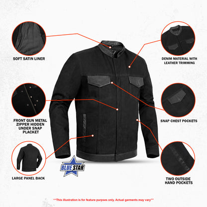 BSM1115 Men's Full Cut Denim Shirt W/Leather Trim