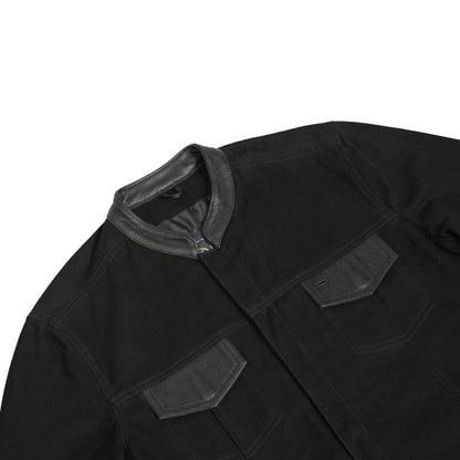 BSM1115 Men's Full Cut Denim Shirt W/Leather Trim