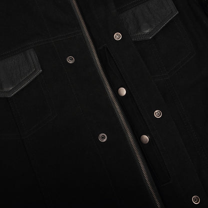 BSM1115 Men's Full Cut Denim Shirt W/Leather Trim