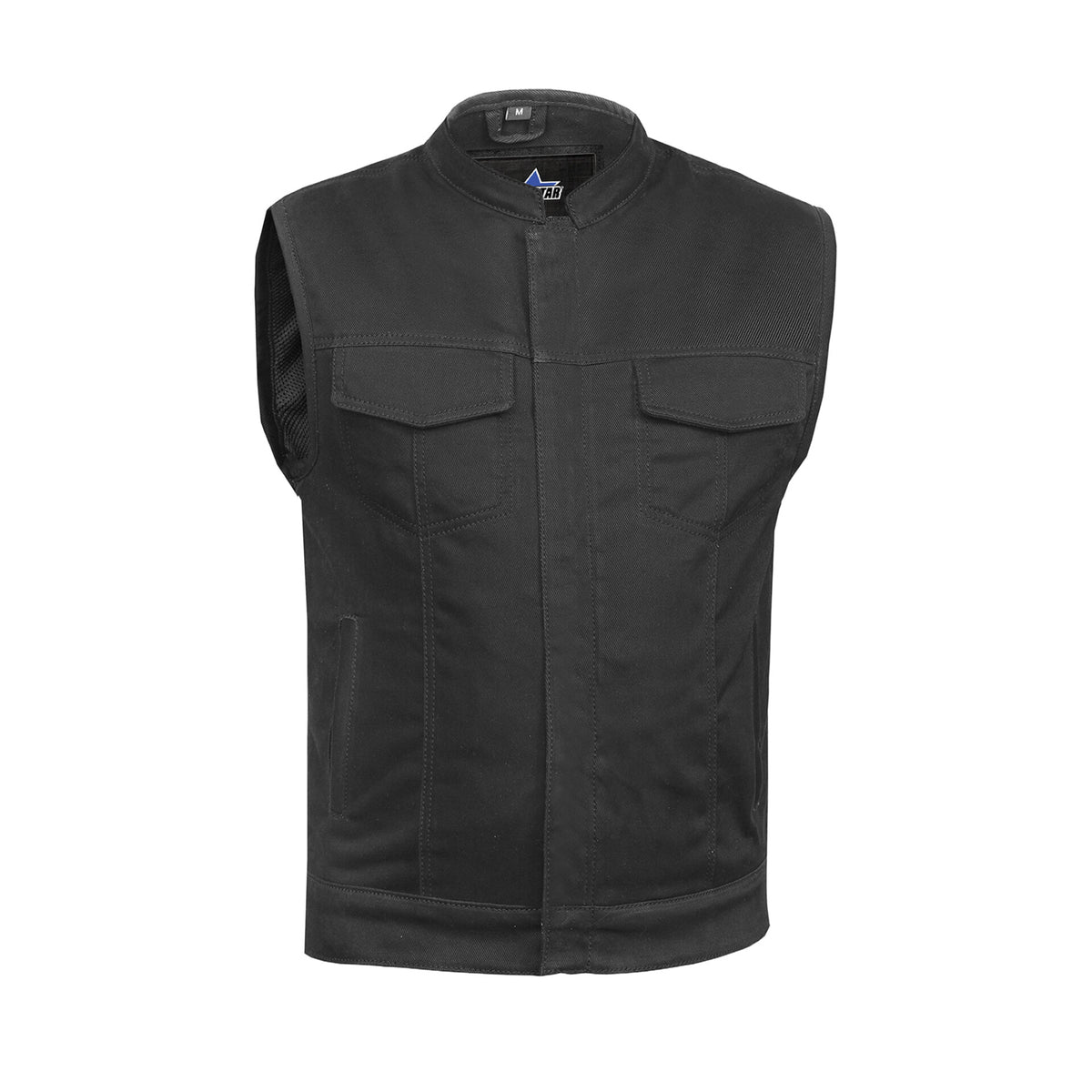 BSM1532 Concealed Snap Closure, Denim Material, Scoop Collar & Hidden