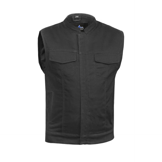 BSM1532 Concealed Snap Closure, Denim Material, Scoop Collar & Hidden