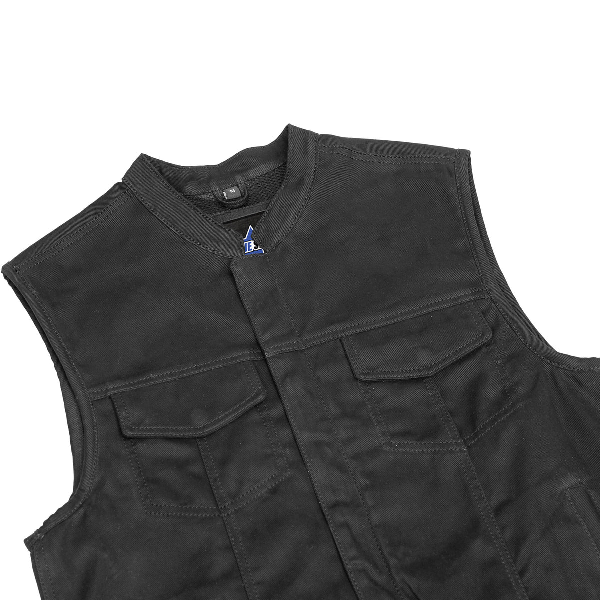BSM1532 Concealed Snap Closure, Denim Material, Scoop Collar & Hidden