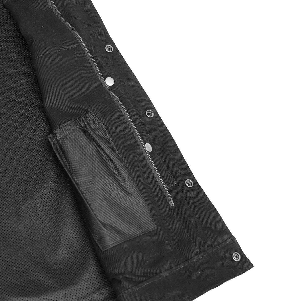 BSM1532 Concealed Snap Closure, Denim Material, Scoop Collar & Hidden