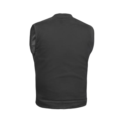 BSM1532 Concealed Snap Closure, Denim Material, Scoop Collar & Hidden