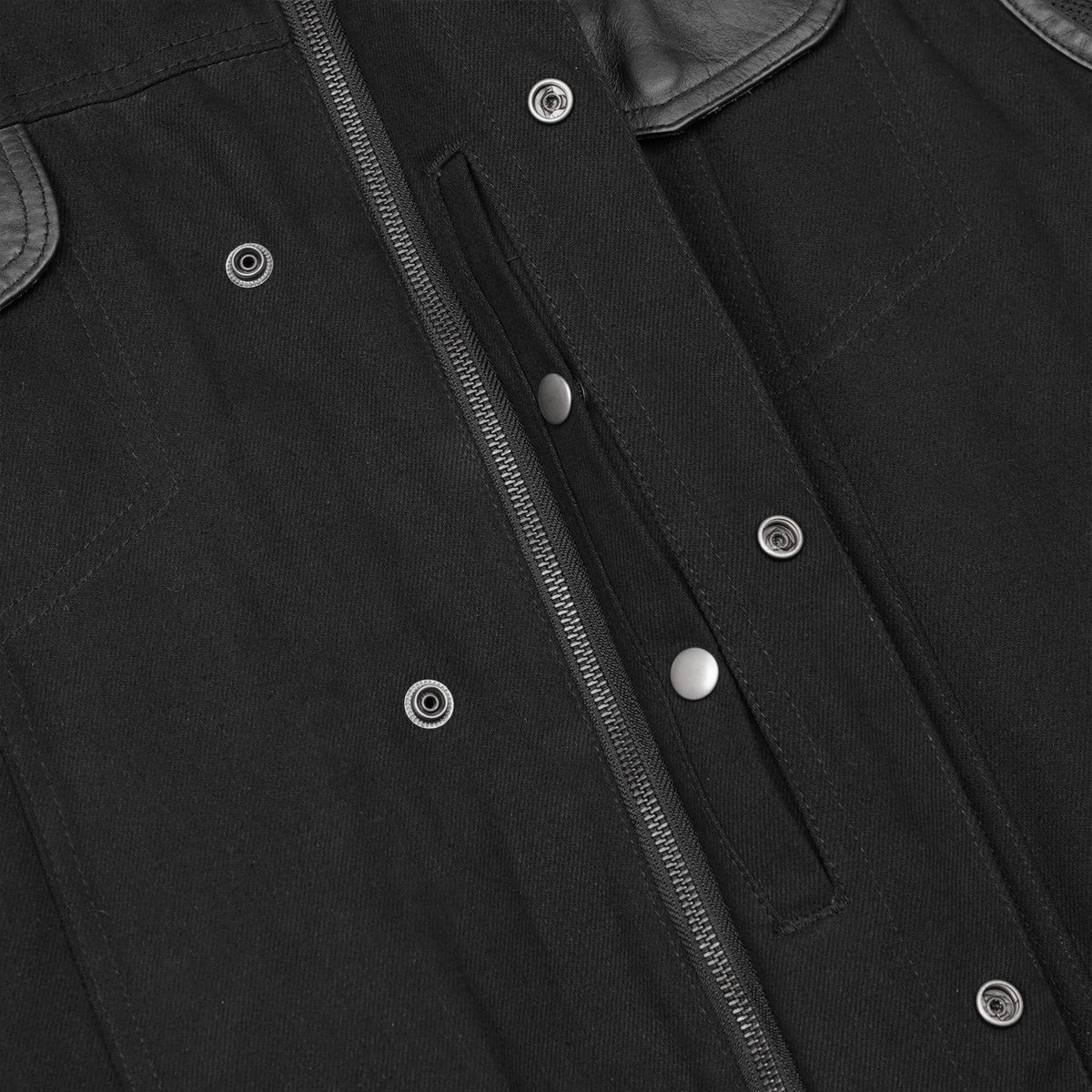 BSM1545 Men's Black Denim Single Panel Concealment Vest W/ Leather Trim