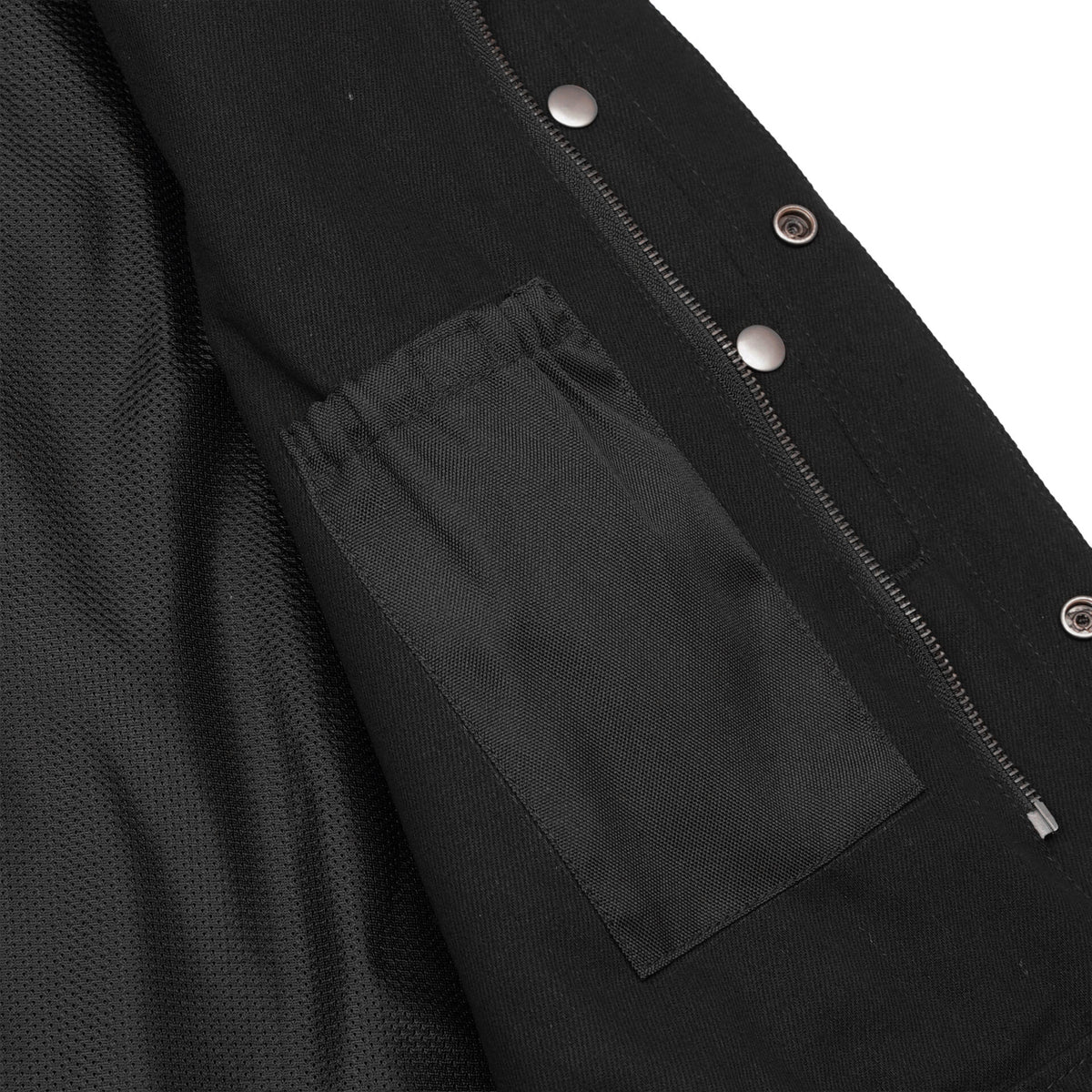 BSM1545 Men's Black Denim Single Panel Concealment Vest W/ Leather Trim
