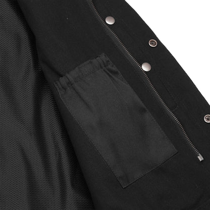 BSM1545 Men's Black Denim Single Panel Concealment Vest W/ Leather Trim