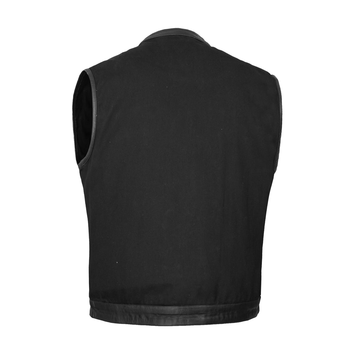 BSM1545 Men's Black Denim Single Panel Concealment Vest W/ Leather Trim