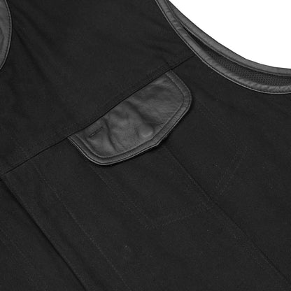 BSM1545 Men's Black Denim Single Panel Concealment Vest W/ Leather Trim