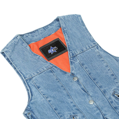 BSM2533 Women's Single Back Panel Concealed Carry Denim Vest - Blue