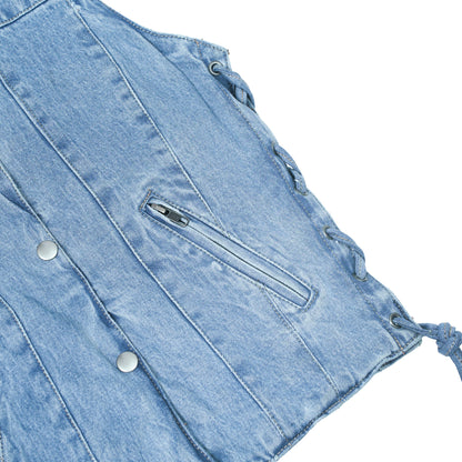 BSM2533 Women's Single Back Panel Concealed Carry Denim Vest - Blue