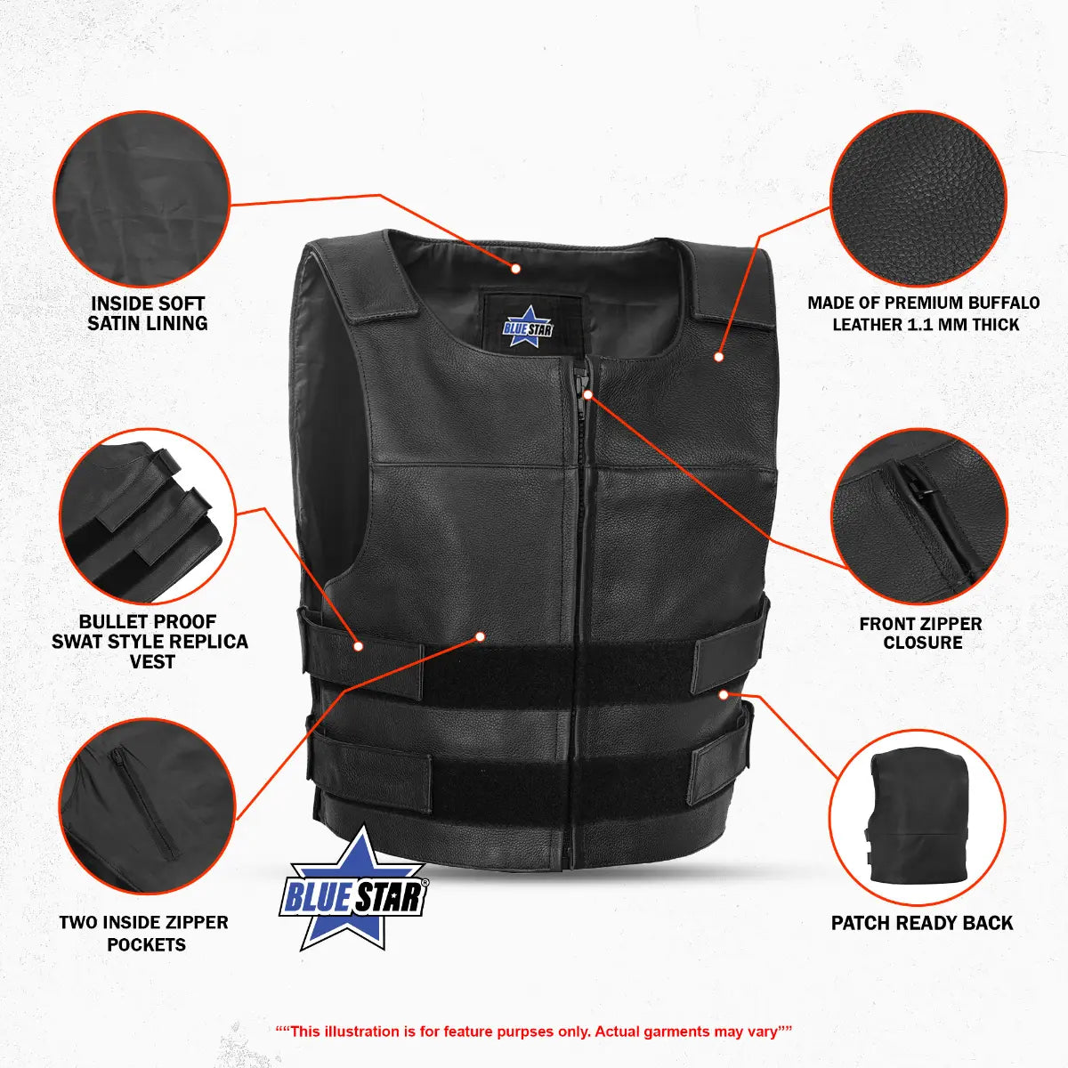 BSM00008 Frisco Men’s Leather Motorcycle Vest
