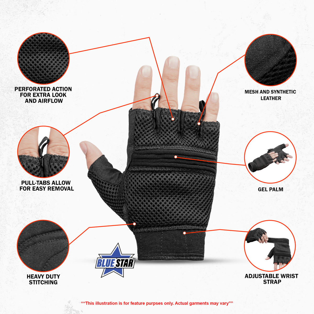 BSM3310 Synthetic Leather/ Mesh Fingerless Glove