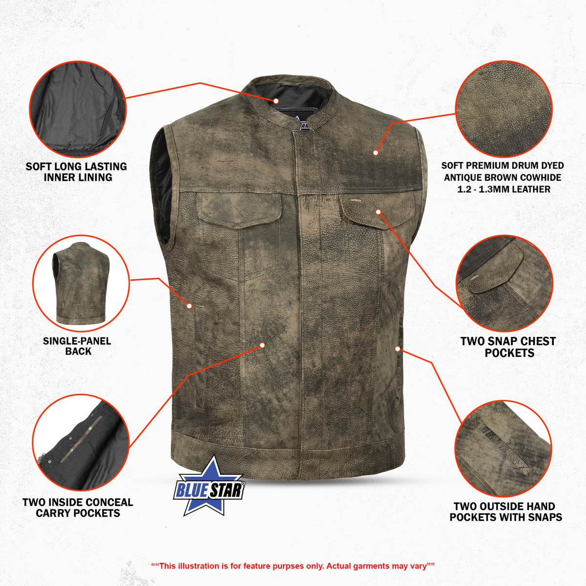 BSM1535 Men's Conceal Carry Antique Brown Vest