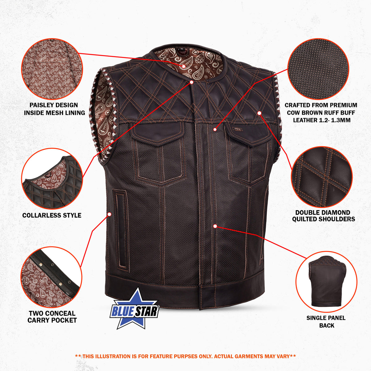 BSM5040 Brex Men’s Leather Motorcycle Vest