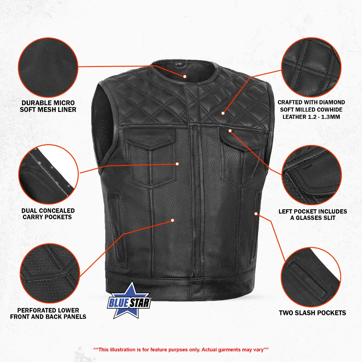 Clubhouse Men's Low Cut Motorcycle Leather Vest