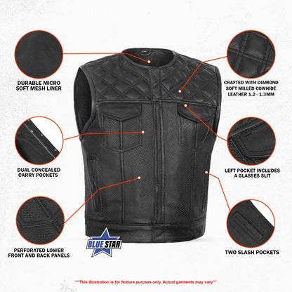 Clubhouse Men's Low Cut Motorcycle Leather Vest