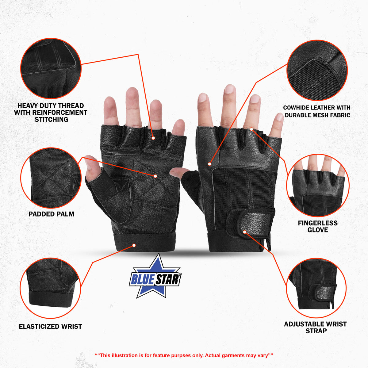 BSM3307 Leather / Mesh Fingerless Glove