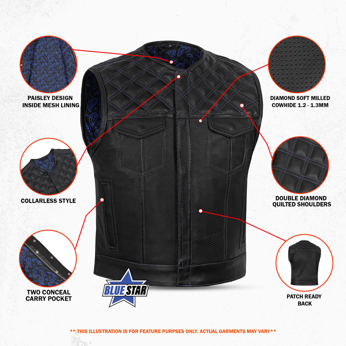 BSM5041 Mile Crusher Men’s Motorcycle Leather Vest