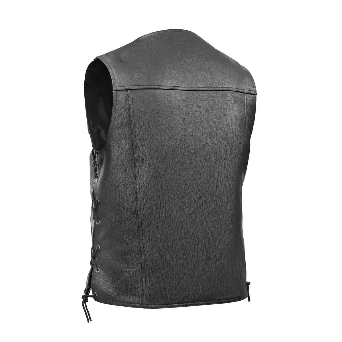 BSM1527 Men's Black Leather Vest with Side Laces and Gun Pockets