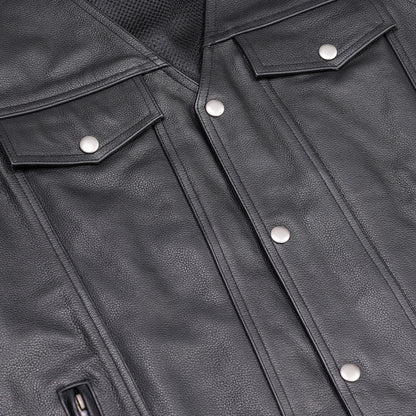 BSM1527 Men's Black Leather Vest with Side Laces and Gun Pockets