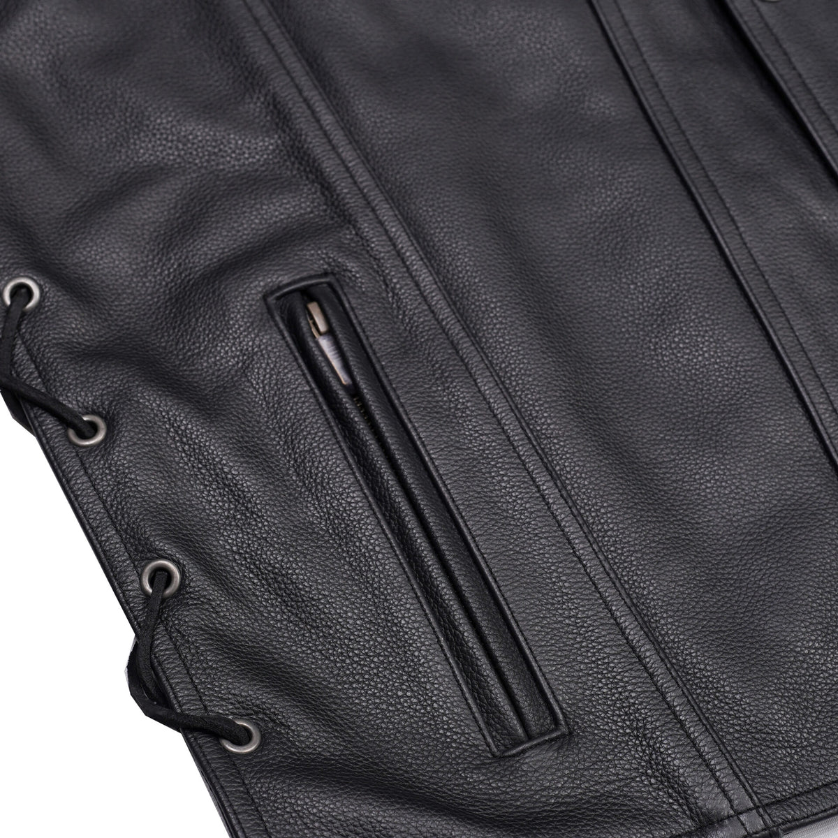 BSM1527 Men's Black Leather Vest with Side Laces and Gun Pockets