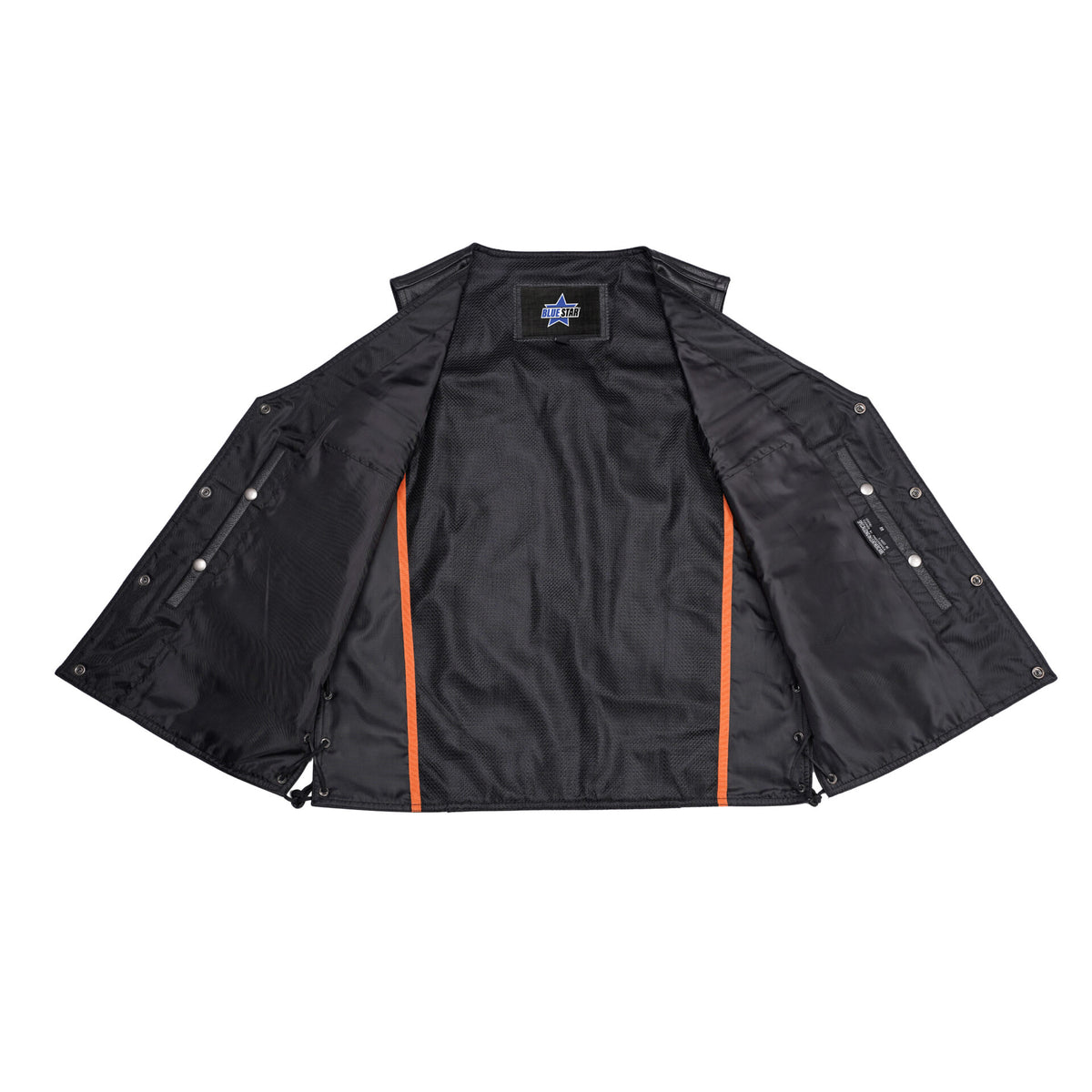 BSM1527 Men's Black Leather Vest with Side Laces and Gun Pockets