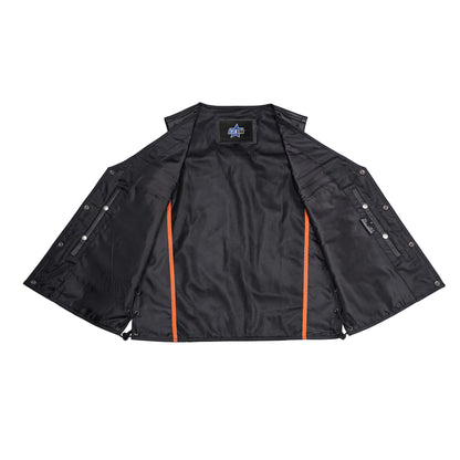 BSM1527 Men's Black Leather Vest with Side Laces and Gun Pockets