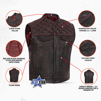 BSM5031 Stonewolf Men's Low Cut Motorcycle Leather Vest
