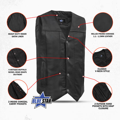 BSM1526 Men's Single Back Panel Concealed Carry Vest (Buffalo Nickel Sn