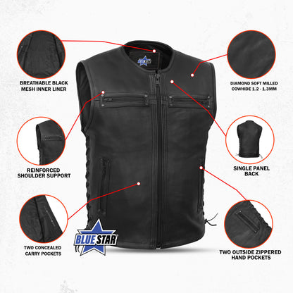 BSM1563 Men's Zipper Front Single Back Panel Concealed Carry Vest