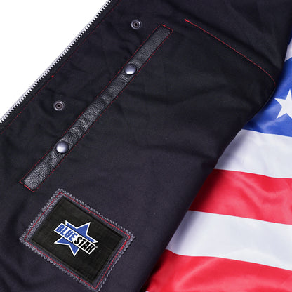 BSM1525 Men's Leather Vest with Red Stitching and USA Inside Flag Linin