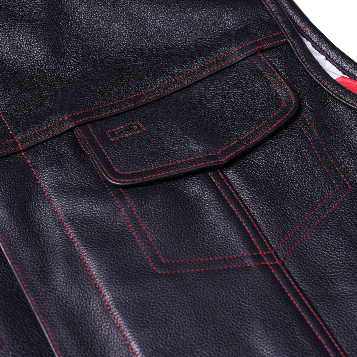 BSM1525 Men's Leather Vest with Red Stitching and USA Inside Flag Linin