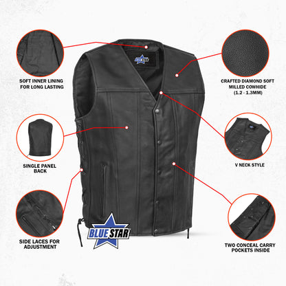 BSM1554 Men's Tall Classic Tapered Bottom Biker Leather Vest