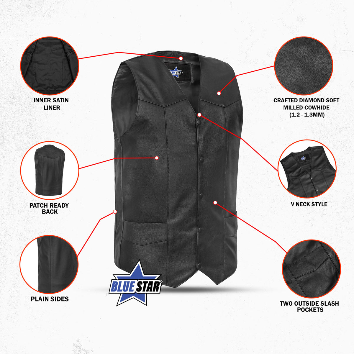BSM1556 Men's Tall Classic Biker Leather Vest