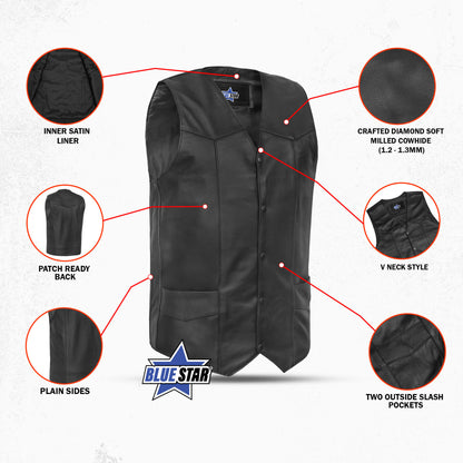 BSM1556 Men's Tall Classic Biker Leather Vest