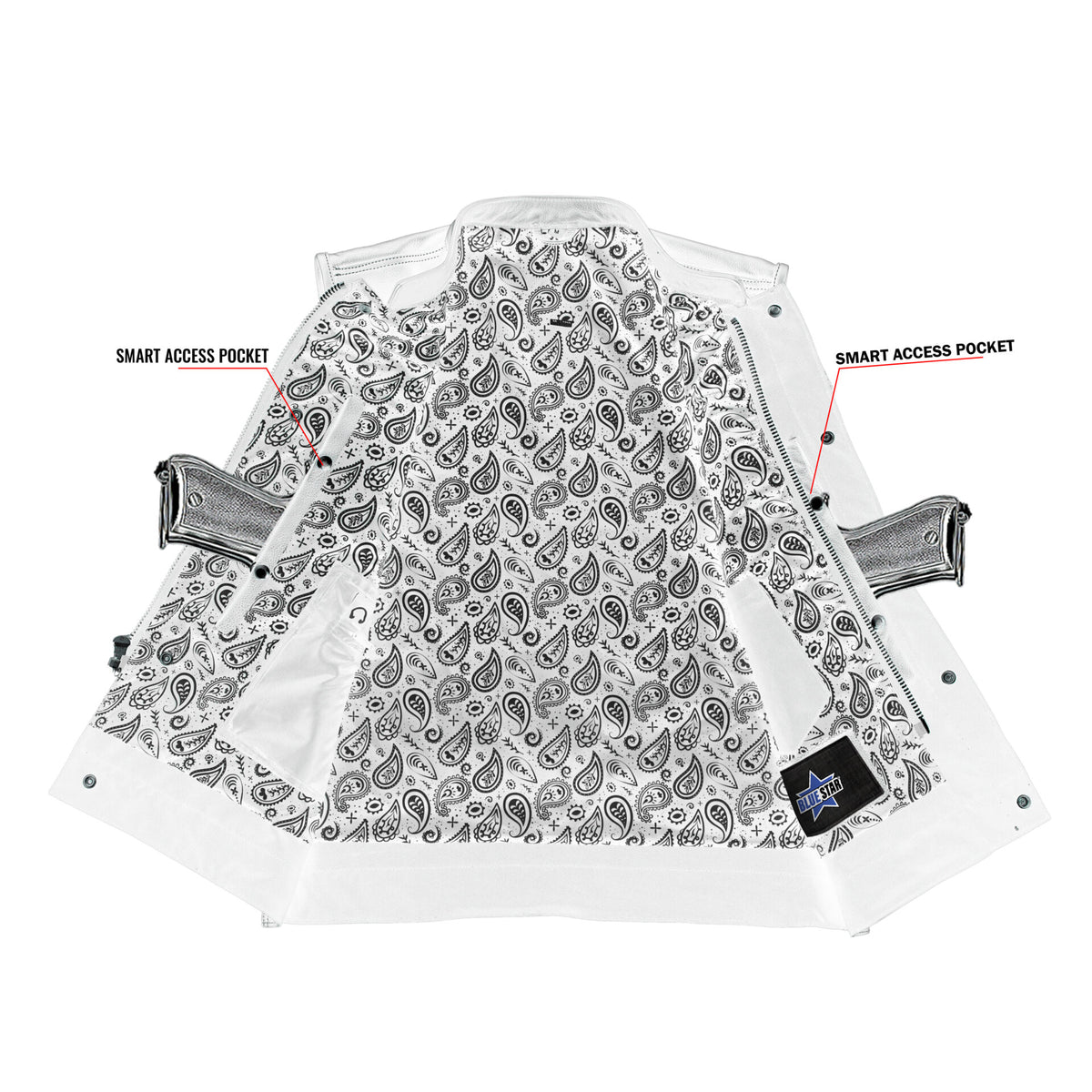 BSM1582 Men’s Paisley Black Leather Motorcycle Vest with White Stitching
