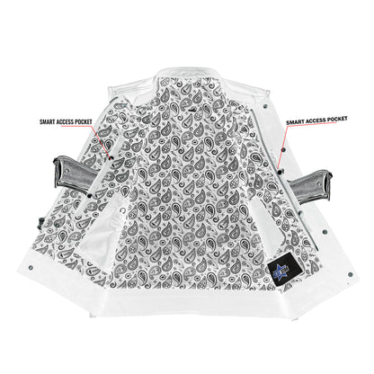 BSM1582 Men’s Paisley Black Leather Motorcycle Vest with White Stitching