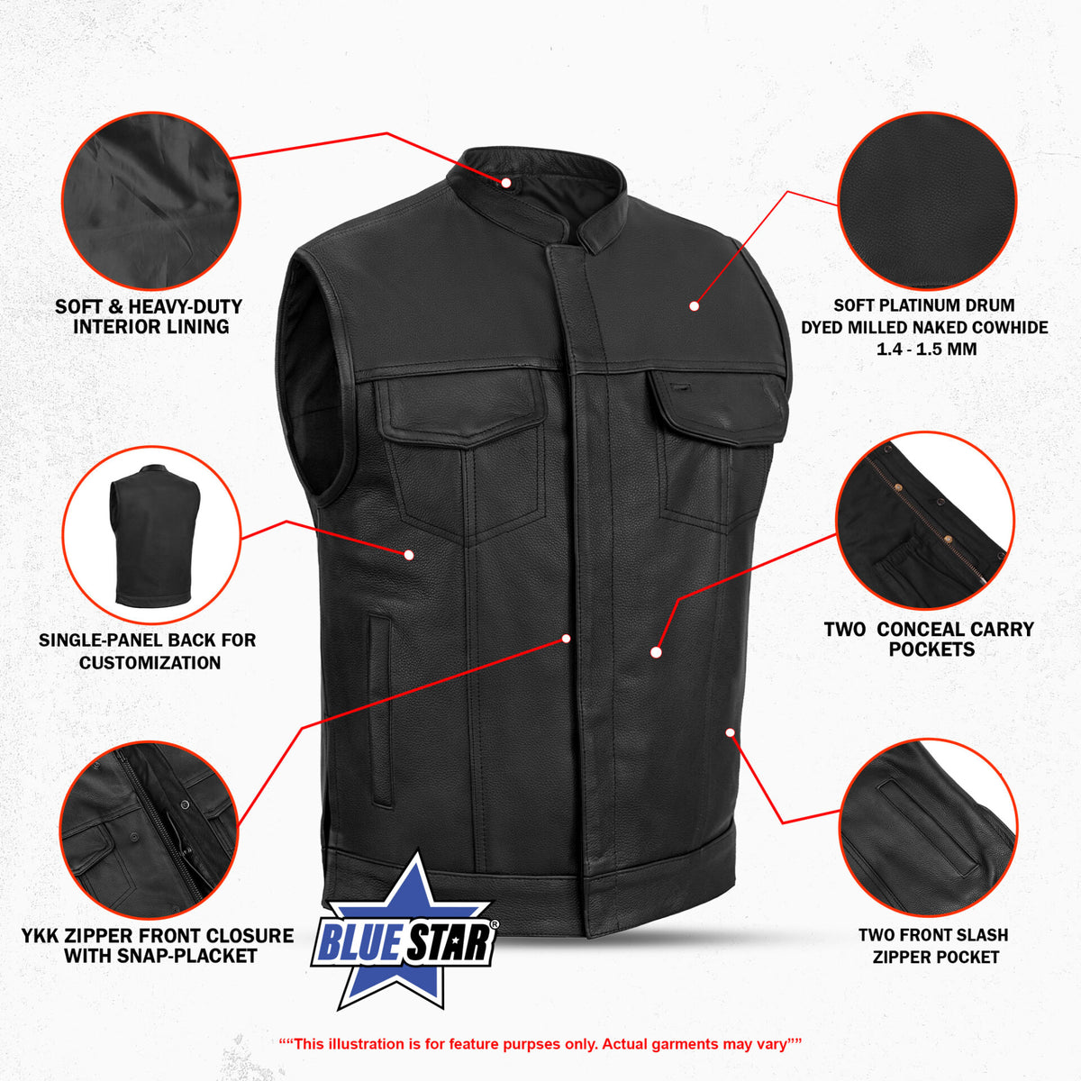 BSM4598 Upgraded Style Gun Pockets, Hidden 10 Gun Metal Zipper, Side