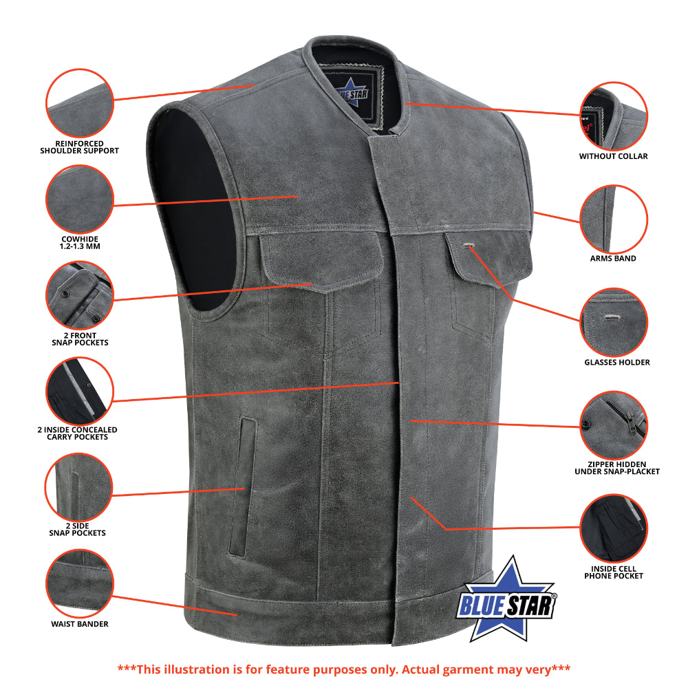 BSM1547 Concealed Snaps, Premium Naked Cowhide, Hidden Zipper, w/o Col