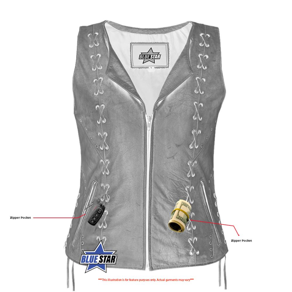 BSM4592 Women's Brown Zippered Vest with Lacing Details