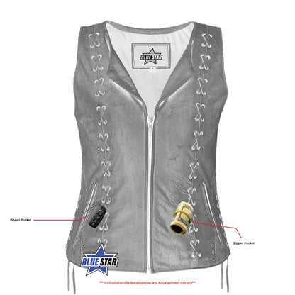 BSM4592 Women's Brown Zippered Vest with Lacing Details
