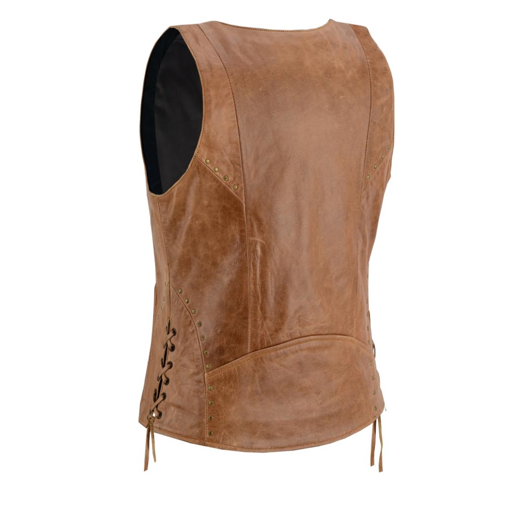 BSM4592 Women's Brown Zippered Vest with Lacing Details
