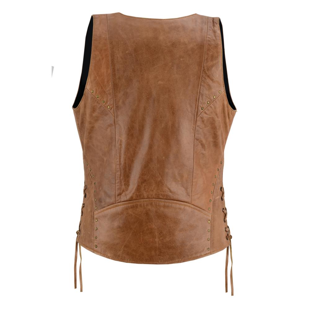 BSM4592 Women's Brown Zippered Vest with Lacing Details